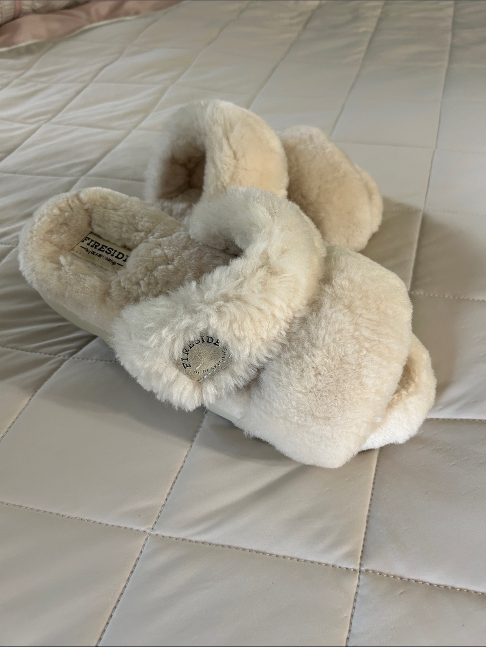 Fireside Plush Shearling Slide Slippers - Cream Size 8